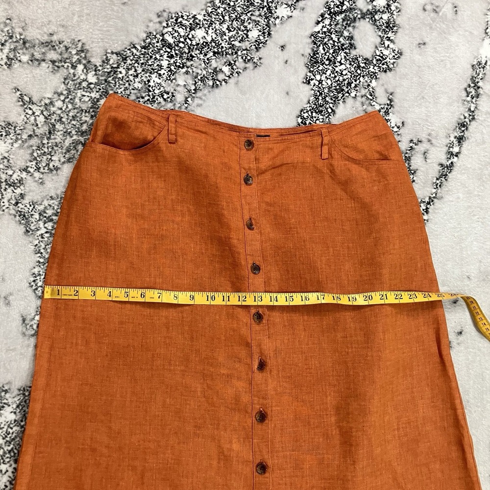 Company Ellen Tracy Linen Button Front Midi Skirt Orange Rust Womens Size 16 - Picture 7 of 16